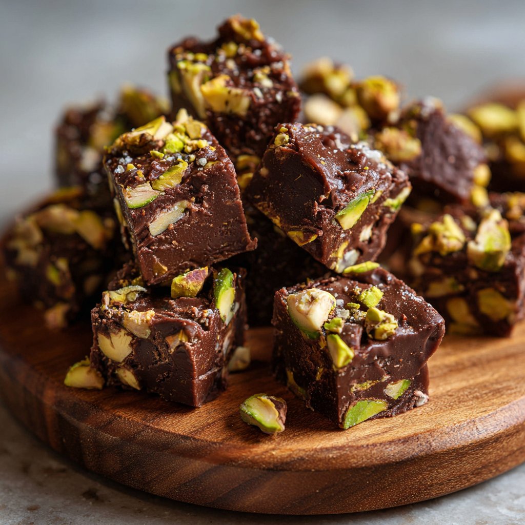 Chocolate Pistachio Fudge Bites
