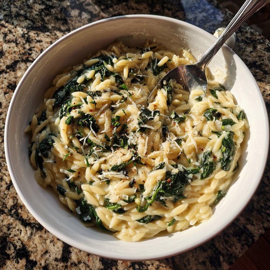 Creamy Spinach Parmesan Orzo